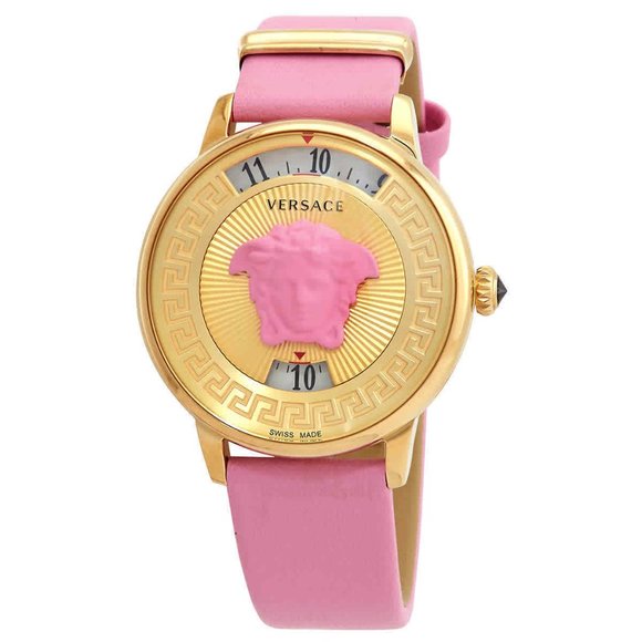 Versace Pink Medusa Ladies Gold Watch! New